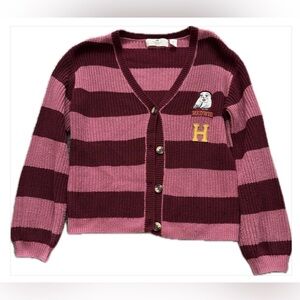H&M Burgundy and Pink Striped Kids Cardigan